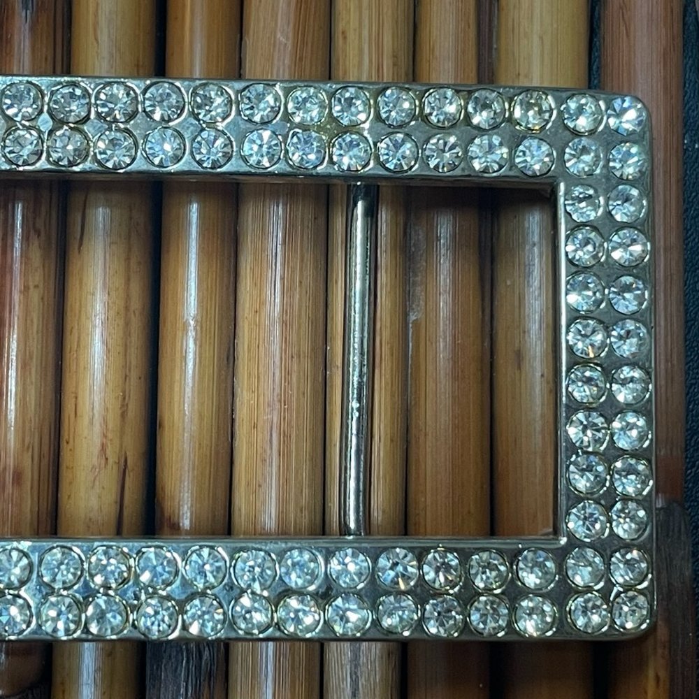GORGEOUS HUGE VINTAGE 5" WIDE BAR BELT BUCKLE COVERED CLEAR CRYSTAL RHINESTONES